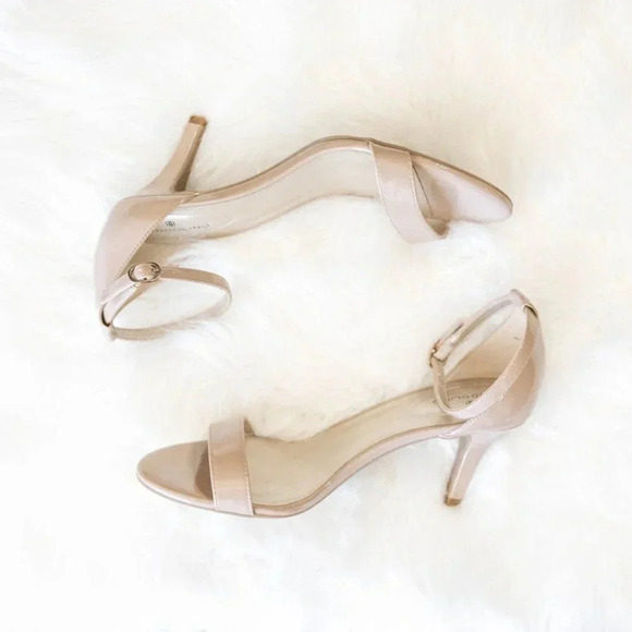 BANDOLINO ANKLE STRAP HEEL SANDAL SZ 9.5 NUDE TAN COLOR PATENT LEATHER - Picture 5 of 8